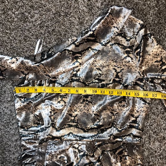 Lavish Alice Silvery Velvet Snake Print one-shoulder rouched mini dress - Picture 11 of 13